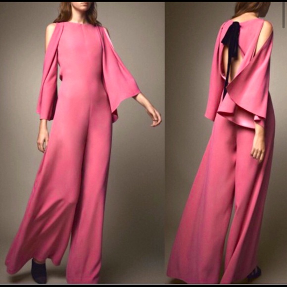 Massimo Dutti Pants - Wide leg Silk Blend jumpsuit with Velvet Tie